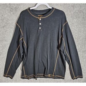 Venado Henley Shirt Mens Size XLT Black Slub Knit Long Sleeve Contrast Stitching